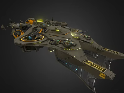 Futuristic Sci Fi Spaceship With Dark Exterior Yellow Accents And Control Panels 3d model