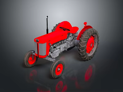 Vintage Red Tractor With Large Rear Wheels Metal Body And Detailed Front Design 3d model