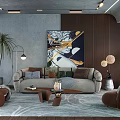 Modern Living Room Interior Design With Sofa Chairs Artwork Coffee Table Plants And Rug