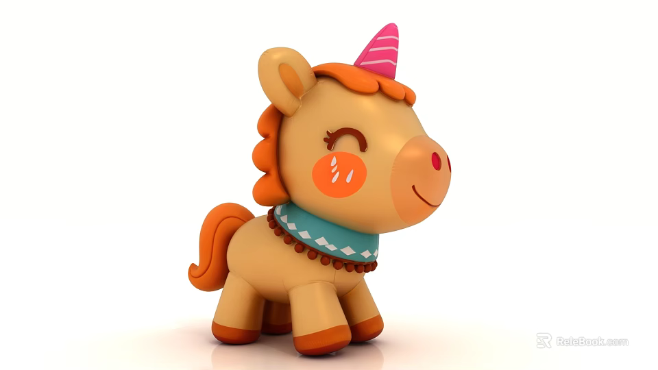 Cute Cartoon Unicorn Art Installation With Pink Horn Brown Body Orange Mane And Blue Scarf 3d model 