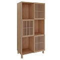 Natural Wood Storage Shelf Unit With Multiple Open Compartments And Slatted Panels 3d model