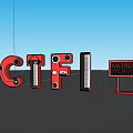 OCTFI 3D Letters And ESTACAO 1 Neon Sign Against Blue Sky With Reflection