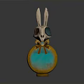 Rabbit Themed Decorative Figurine With Long Ears Eyepatch Blue Glowing Base Golden Bow And Gemstone Accent