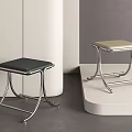 Modern Minimalist Stools With Metal Frame And Black Beige Leather Seats