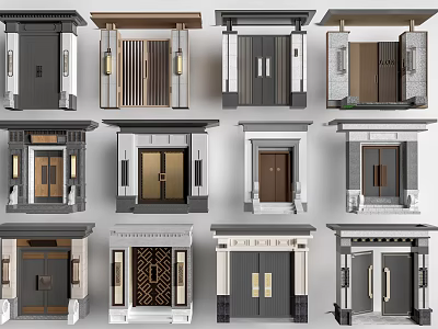 Various Modern Entry Door Designs With Different Materials And Decorative Frames 3d model