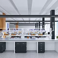Modern Professional Laboratory Interior With Lab Benches Equipment And Storage Cabinets