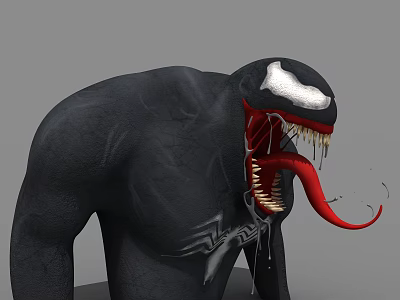 Venom Game Movie Character With Black Body White Eyes Open Mouth Sharp Fangs Red Tongue 3d model