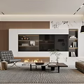 Modern Open Living Dining Area With Sofa Coffee Table Rug And Kitchen Cabinets