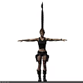 Game Movie Character Wearing Black Tank Top Leather Shorts With Arms Outstretched Black Background