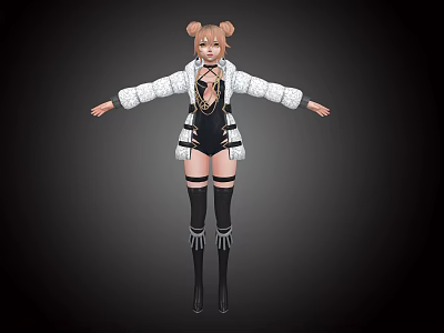 Modern Game Character Down Jacket High Heels Long Legs Leather Tight Clothes Knee Boots 3d model