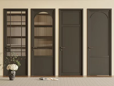 Modern Dark Swing Doors With Arched Top And Glass Panels For Home Interior 3d model