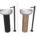 Stylish Contemporary Pedestal Washbasins With White Bowl And Black Wooden Pedestals
