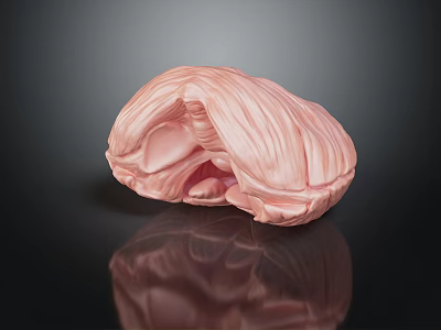 Pink Brain Anatomical Model Displayed On Black Background With Reflection 3d model