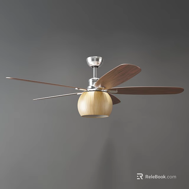 Modern Air Conditioner Fan with Wooden Blades and Ceiling Mounted Design for Home Interior 3d model 