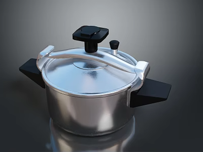 Modern Silver Pressure Cooker Kitchen Appliance With Black Handles And Knob 3d model