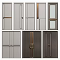 Modern Hinged Doors With Glass Inserts Metal Handles And Stylish Panel Designs 3d model