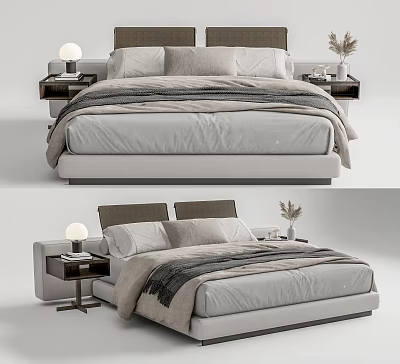 Modern Double Bed With Upholstered Headboard Bedside Tables And Table Lamps 3d model