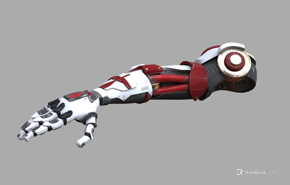 High Tech Mechanical Arm 3D Model With Red White Black Structure And Joint Components 3d model 