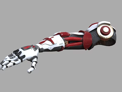 High Tech Mechanical Arm 3D Model With Red White Black Structure And Joint Components 3d model