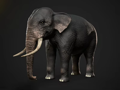 Gray Elephant With Long White Tusks And Wrinkled Skin Standing Isolated 3d model