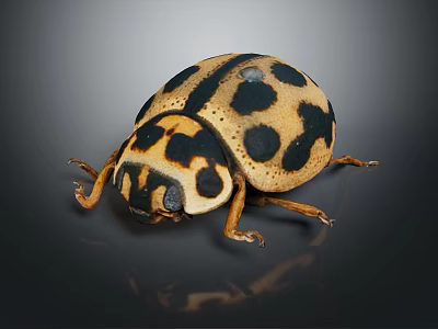 Shiny Spotted Beetle With Black Spots On Yellowish Oval Body And Antennae 3d model