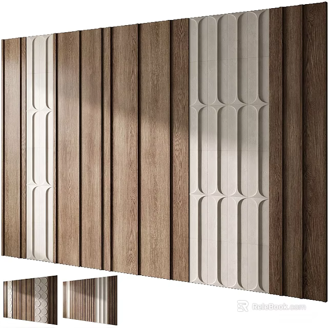 Modern Wooden Background Wall With Vertical Strips White Panels And Geometric Texture Design 3d model 