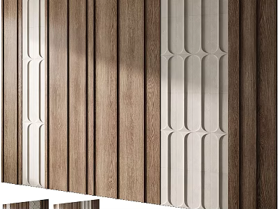 Modern Wooden Background Wall With Vertical Strips White Panels And Geometric Texture Design 3d model