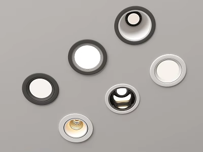 Modern Downlights and Spotlights With Sleek Black Silver Borders and Round Design 3d model