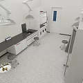 Modern Laboratory Interior With Black Lab Benches Stools Cabinets And Overhead Lights 3d model
