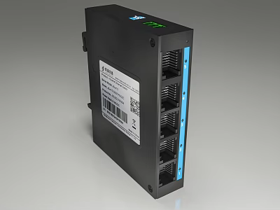 Commercial Ethernet Switch With Black Casing Multiple Ports Blue Side Strips And Label QR Code 3d model