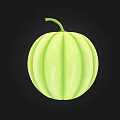 Fresh Green Round Melon With Striped Surface And Curved Stem On Top 3d model