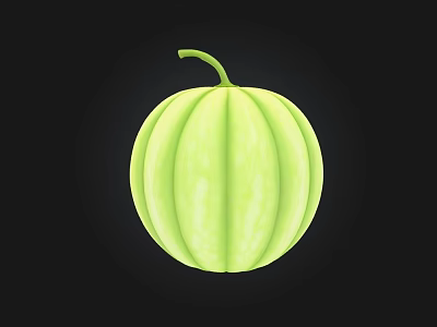 Fresh Green Round Melon With Striped Surface And Curved Stem On Top 3d model