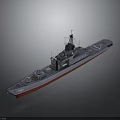 Gray Military Warship With Red Bottom Radar Antenna And Naval Deck Equipment