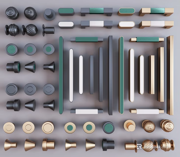 Various Modern Door Handles With Different Shapes Colors Materials And Designs 3d model 