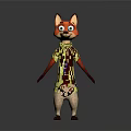 3D Fox Character Wearing Yellow Floral Shirt Beige Pants Red Shoes And Bag