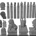 Traditional Artistic Stone Lion And Dragon Sculptures With Ornamental Pillar Carvings