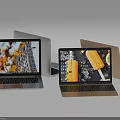 Modern Portable Laptops In Silver And Gold With Open Screens And Sleek Design 3d model