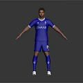 Man in blue sports uniform with EMAAR logo and number 2 standing with arms outstretched