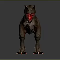 Tyrannosaurus Rex Dinosaur Model With Open Mouth Sharp Teeth Red Eyes And Brown Spotted Skin