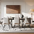 Elegant Modern Restaurant Interior With Dining Table Chairs Wooden Wall Art And Floor Lamp