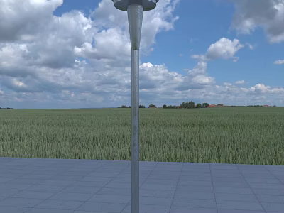 Traffic Sign Standing In Green Field Under Blue Sky With White Clouds 3d model