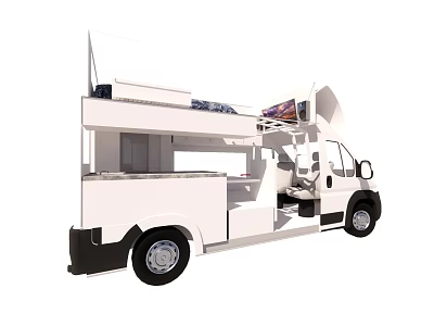 White Double Decker Food Truck With Upper Platform And Lower Service Window 3d model