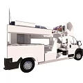 White Double Decker Food Truck With Upper Platform And Lower Service Window