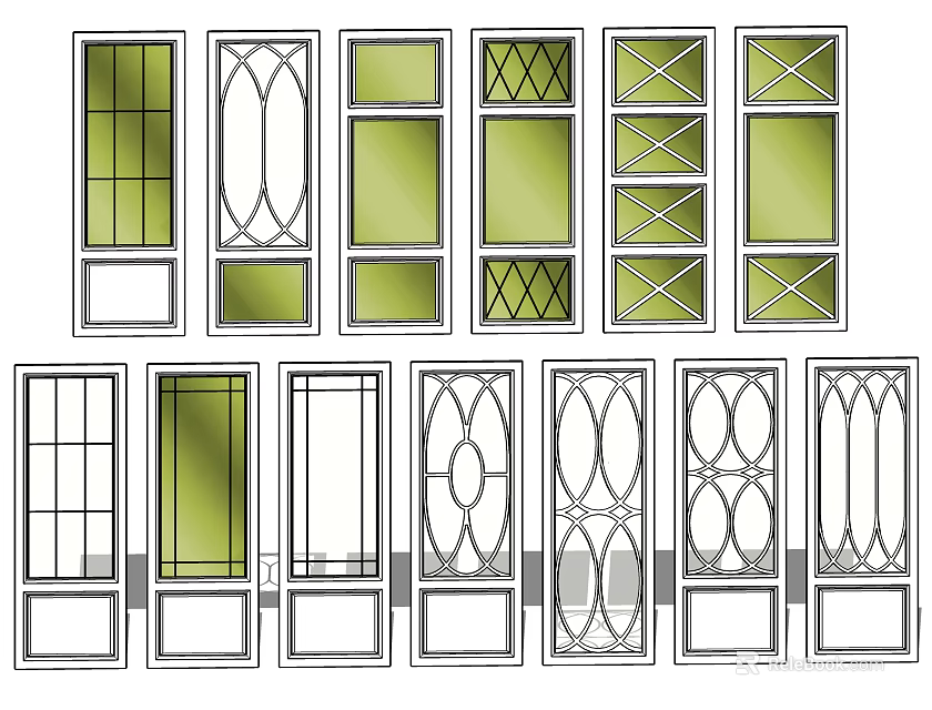 Various Casement Doors With Decorative Glass Panels And Window Patterns For Home 3d model 