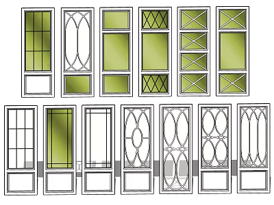 Various Casement Doors With Decorative Glass Panels And Window Patterns For Home 3d model