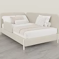 Stylish Light Beige Upholstered Children Bed With Side Safety Rails And Soft Comfortable Bedding