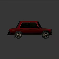 Red Classic Sedan Parked On Asphalt With Yellow Line And Gray Background