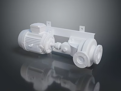 White Mechanical Motor Pump Component With Reflective Surface And Dark Background 3d model