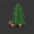 Green Paper Christmas Tree With Colorful Ornaments And Red Gift Boxes