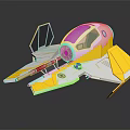 Pilot Operating Yellow White Spaceship With Cockpit And Wing Structure 3d model
